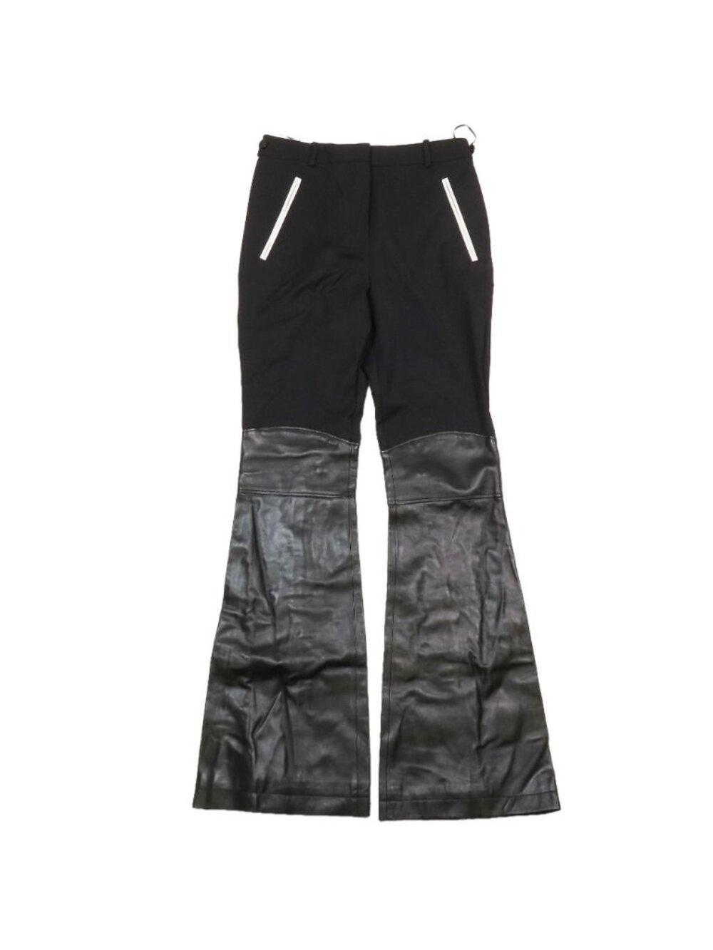 Louis Vuitton Leather Trim Wide Flare Pants Bootcut Trousers Hem Zip Closure 38